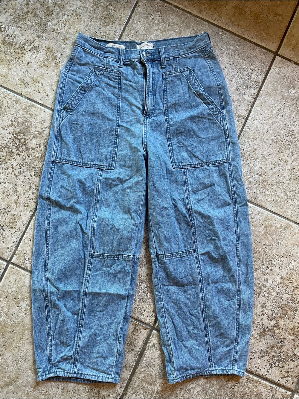 Universal Thread Light Blue Patchwork Barrel Utility Jeans
